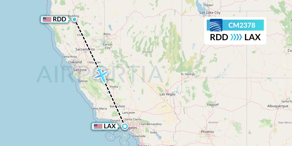 CM2378 Copa Airlines Flight Map: Redding to Los Angeles