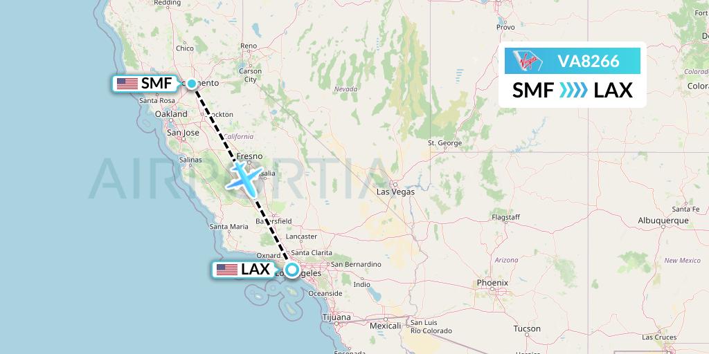 VA8266 Virgin Australia Flight Map: Sacramento to Los Angeles