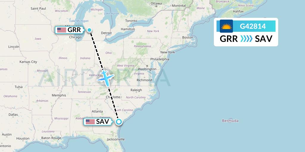G42814 Allegiant Air Flight Map: Grand Rapids to Savannah