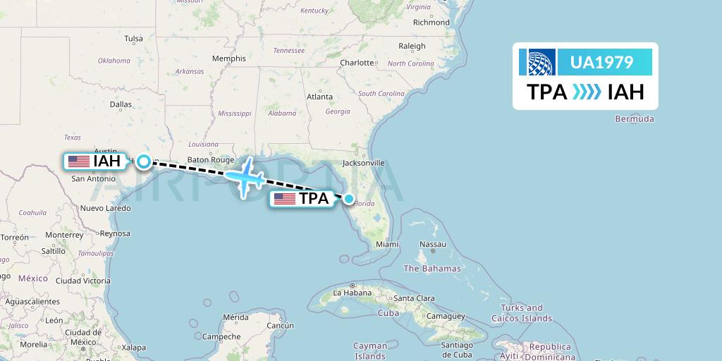 UA1979 United Airlines Flight Map: Tampa to Houston