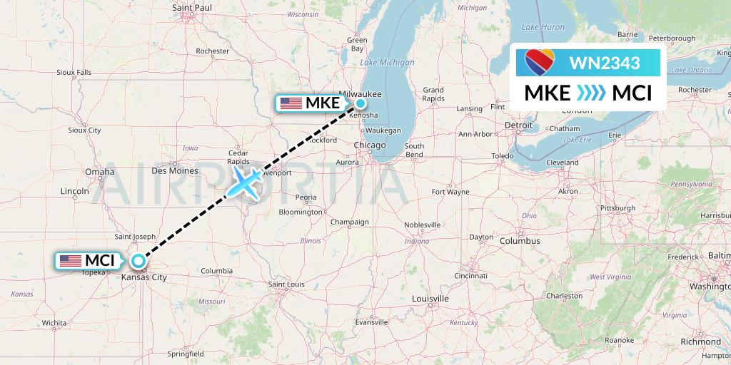 WN2343 Flight Status Southwest Airlines Milwaukee to Kansas City (SWA2343)