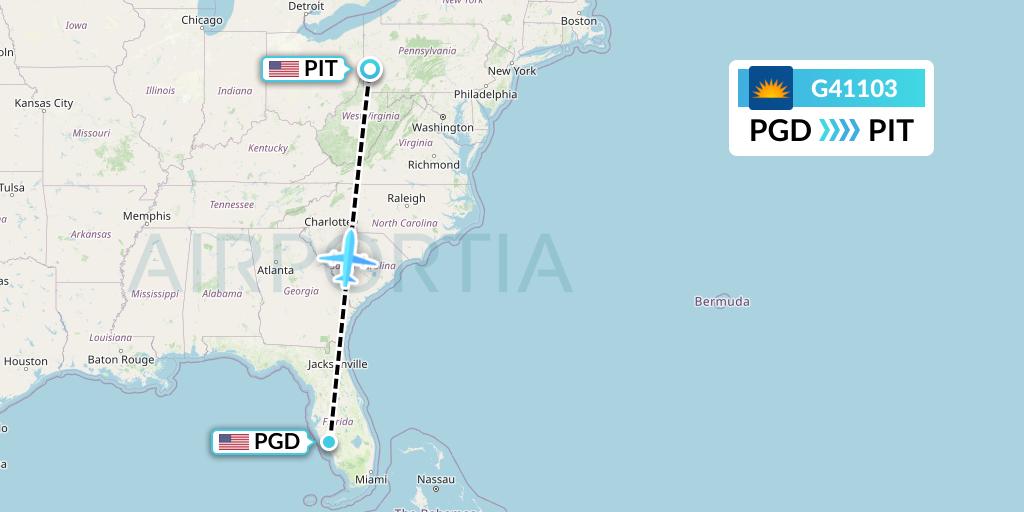 G41103 Allegiant Air Flight Map: Punta Gorda to Pittsburgh