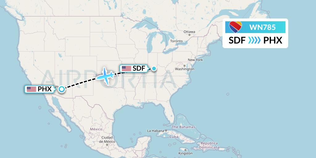 WN785 Southwest Airlines Flight Map: Louisville to Phoenix