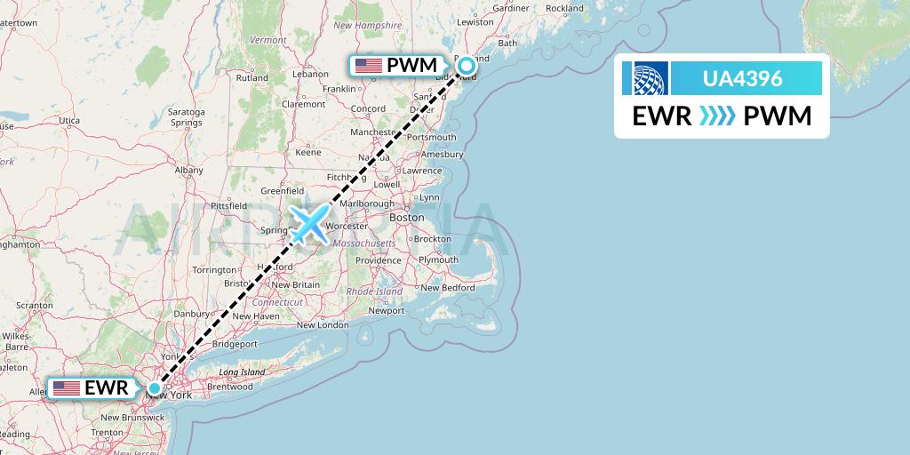 UA4396 United Airlines Flight Map: New York to Portland