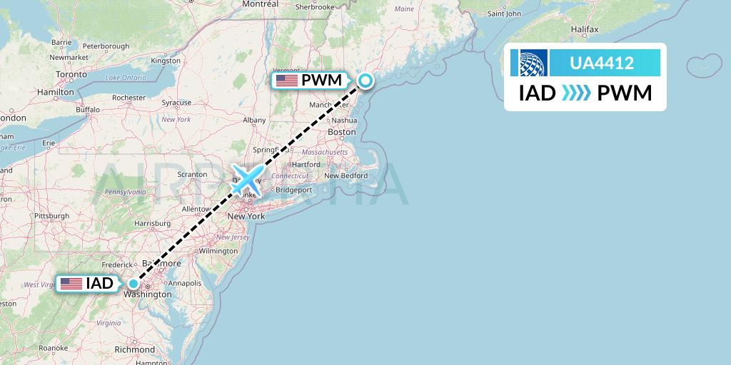 UA4412 United Airlines Flight Map: Washington to Portland