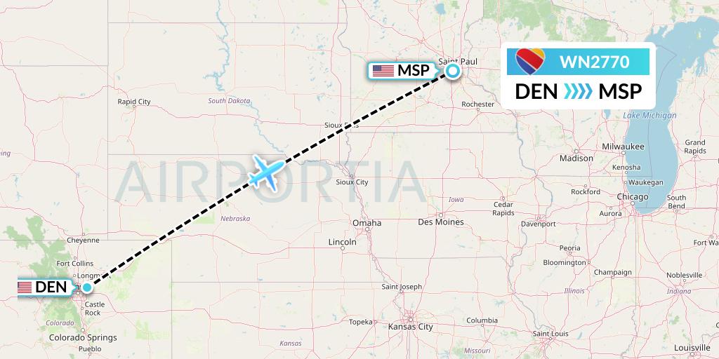 WN2770 Southwest Airlines Flight Map: Denver to Minneapolis