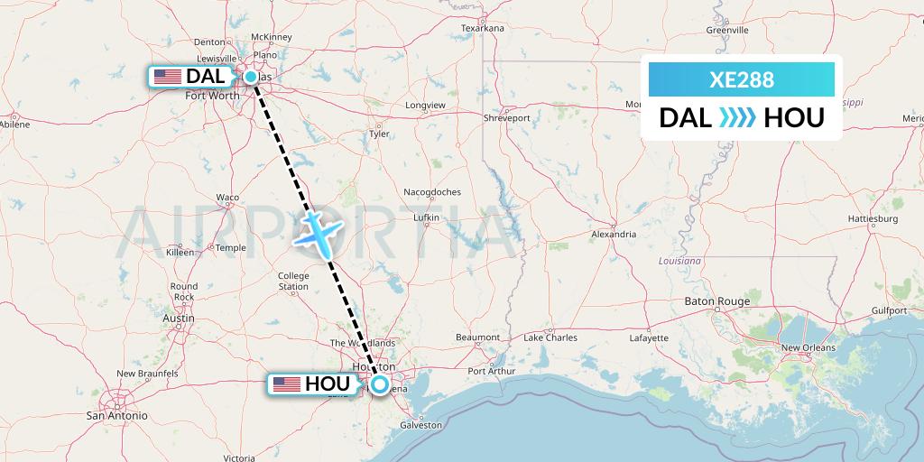 XE288 Jsx Flight Map: Dallas to Houston