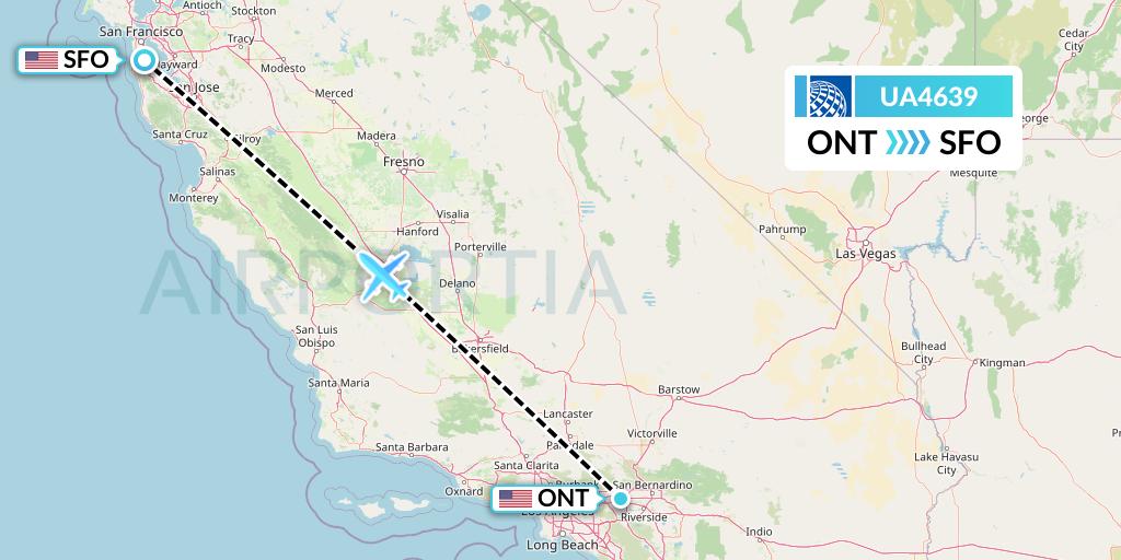 UA4639 United Airlines Flight Map: Ontario to San Francisco