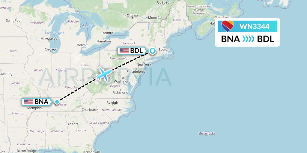 WN3344 Flight Status Southwest Airlines Nashville to Windsor Locks
