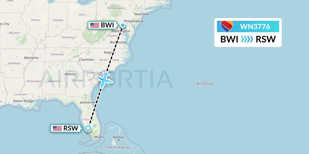 WN3776 Southwest Airlines Flight Map: Baltimore to Fort Myers