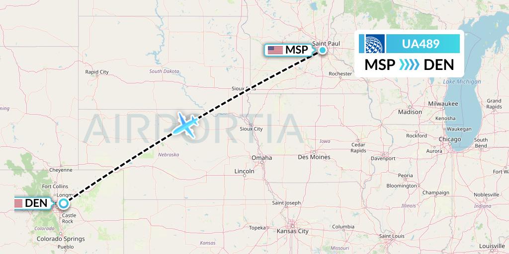 UA489 United Airlines Flight Map: Minneapolis to Denver