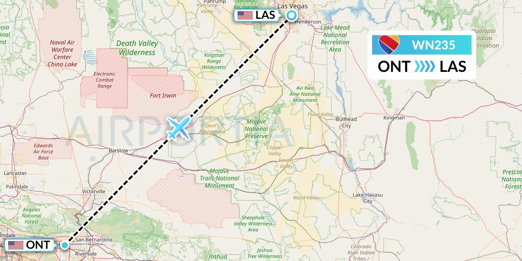 WN235 Southwest Airlines Flight Map: Ontario to Las Vegas