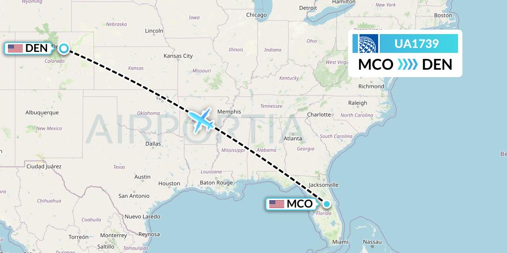 UA1739 United Airlines Flight Map: Orlando to Denver