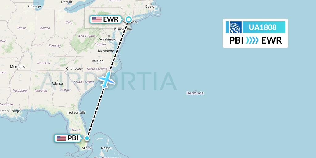 UA1808 United Airlines Flight Map: West Palm Beach to New York