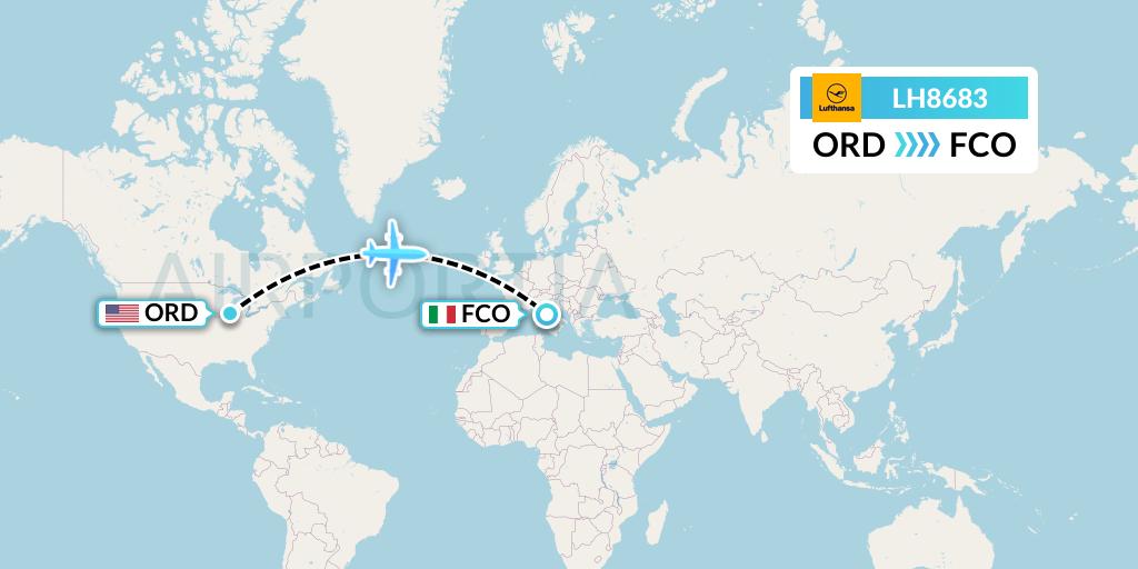 LH8683 Lufthansa Flight Map: Chicago to Rome