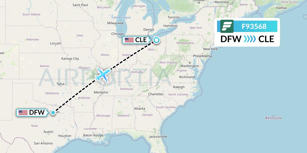 F93568 Frontier Airlines Flight Map: Dallas to Cleveland
