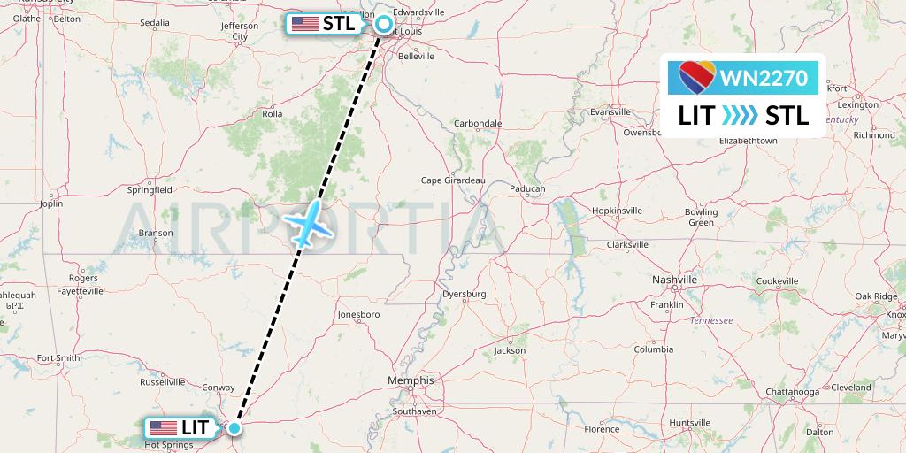 WN2270 Southwest Airlines Flight Map: Little Rock to St. Louis