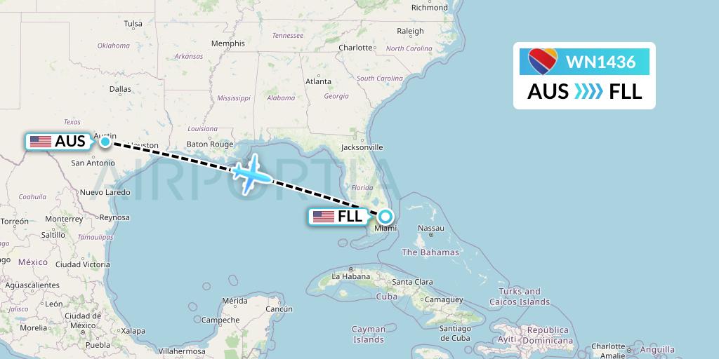 WN1436 Southwest Airlines Flight Map: Austin to Fort Lauderdale