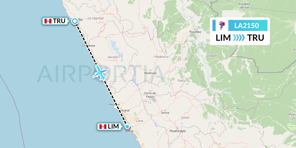 LA2150 LAN Airlines Flight Map: Lima to Trujillo