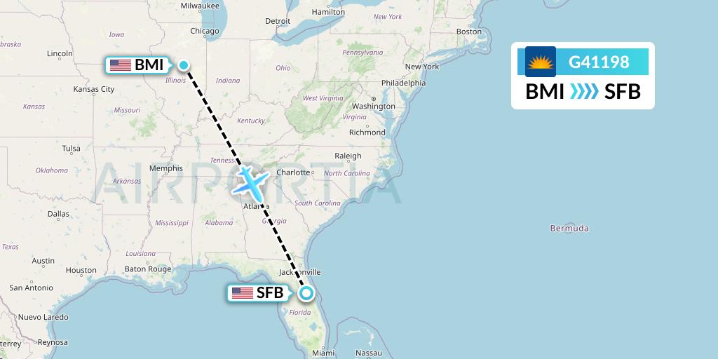 G41198 Allegiant Air Flight Map: Bloomington to Orlando