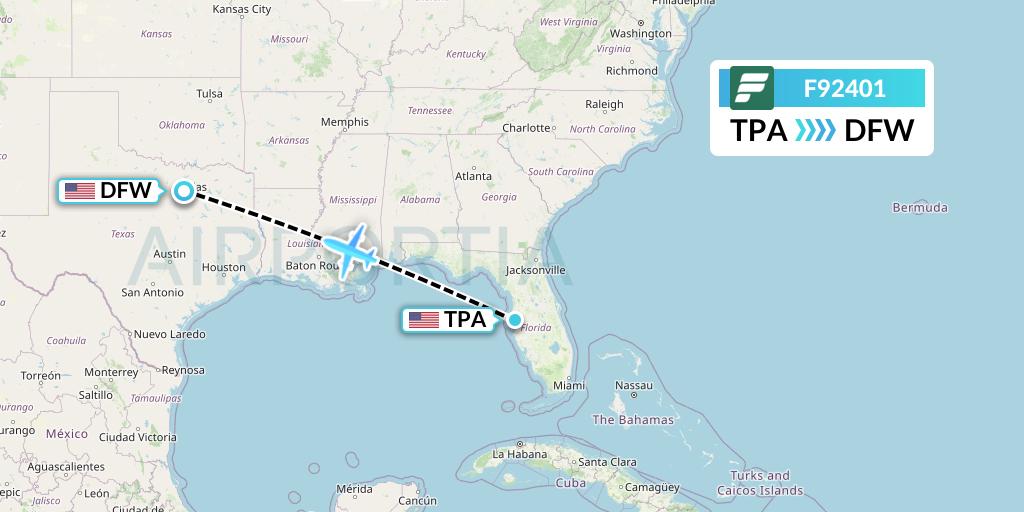 F92401 Frontier Airlines Flight Map: Tampa to Dallas