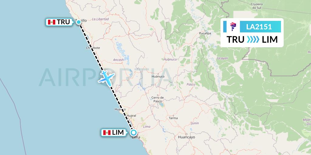 LA2151 LAN Airlines Flight Map: Trujillo to Lima