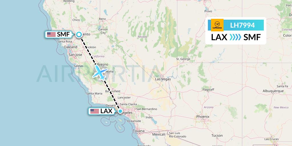 LH7994 Lufthansa Flight Map: Los Angeles to Sacramento