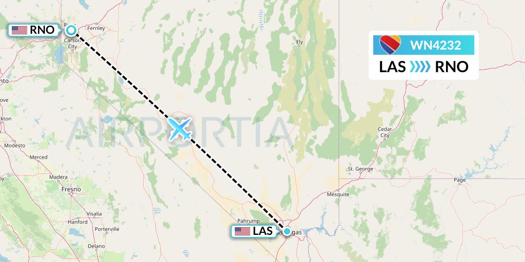 WN4232 Southwest Airlines Flight Map: Las Vegas to Reno