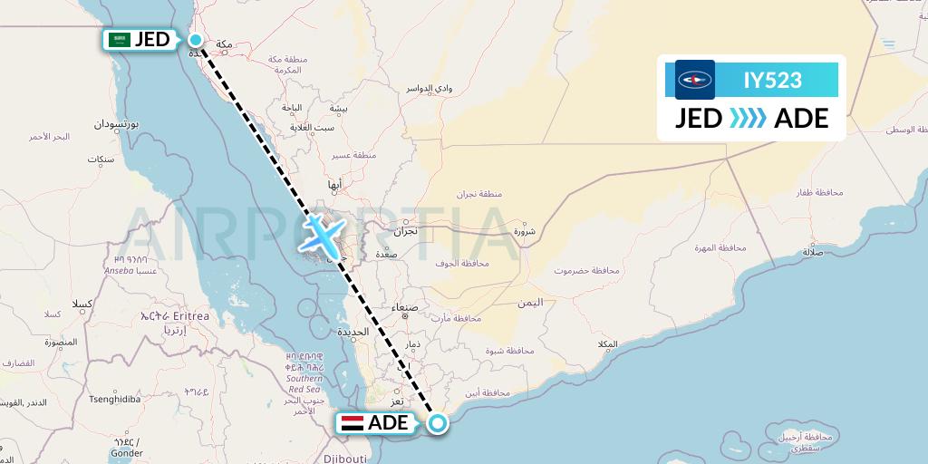 IY523 Yemenia Flight Map: Jeddah to Aden