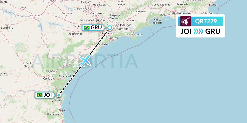 QR7279 Qatar Airways Flight Map: Joinville to Sao Paulo