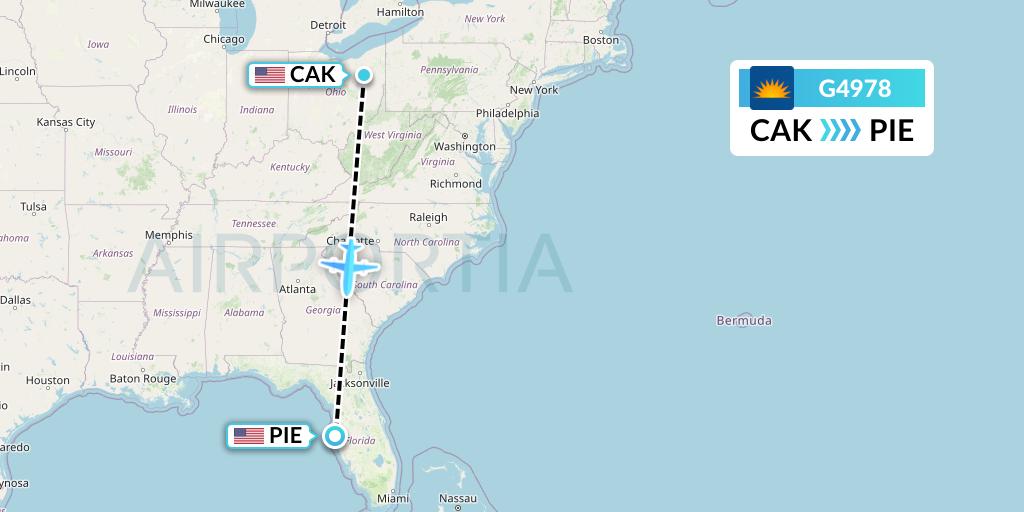 G4978 Allegiant Air Flight Map: Akron to St. Petersburg