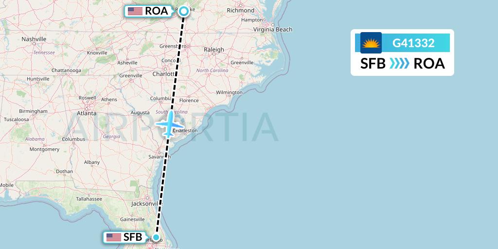 G41332 Allegiant Air Flight Map: Orlando to Roanoke
