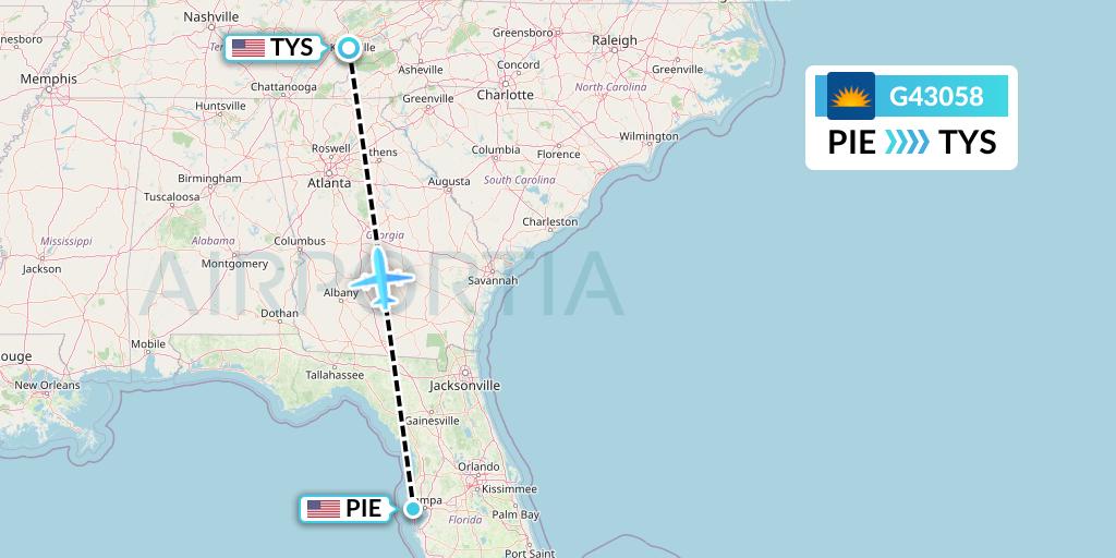 G43058 Allegiant Air Flight Map: St. Petersburg to Knoxville