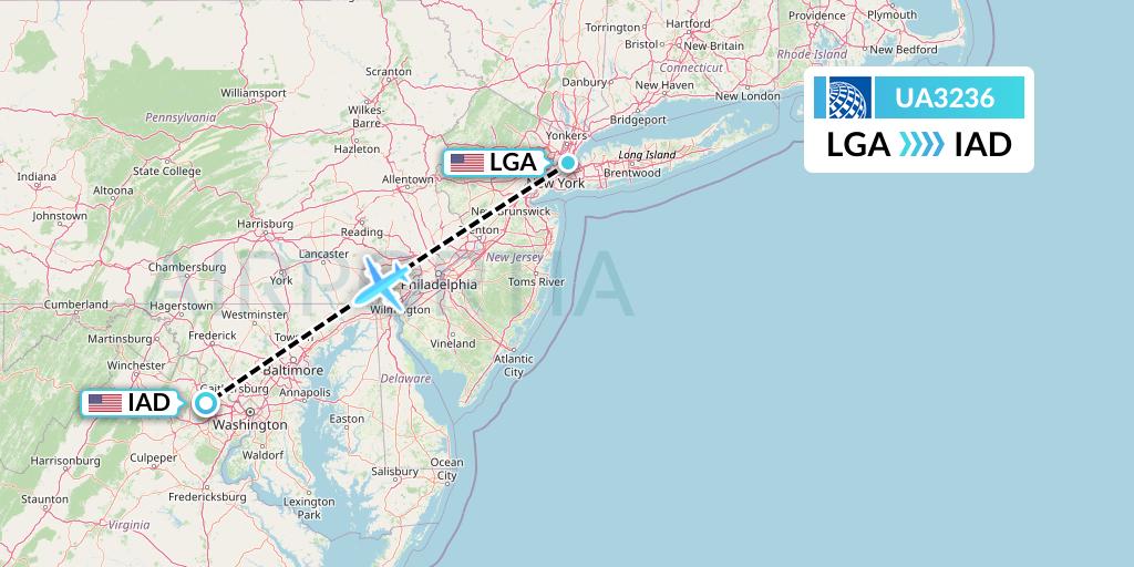 UA3236 United Airlines Flight Map: New York to Washington