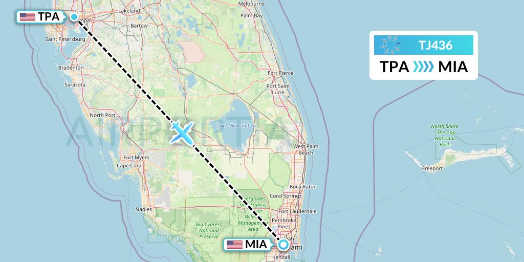 TJ436 Tradewind Aviation Flight Map: Tampa to Miami