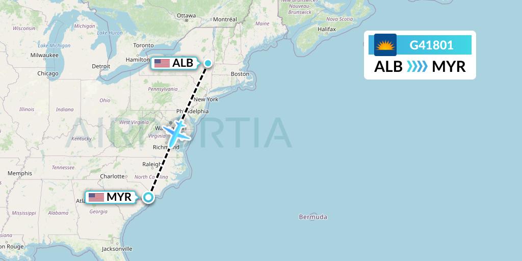 G41801 Allegiant Air Flight Map: Albany to Myrtle Beach