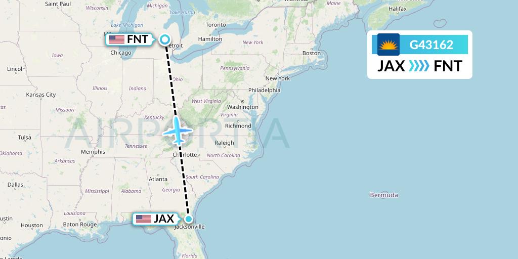 G43162 Allegiant Air Flight Map: Jacksonville to Flint
