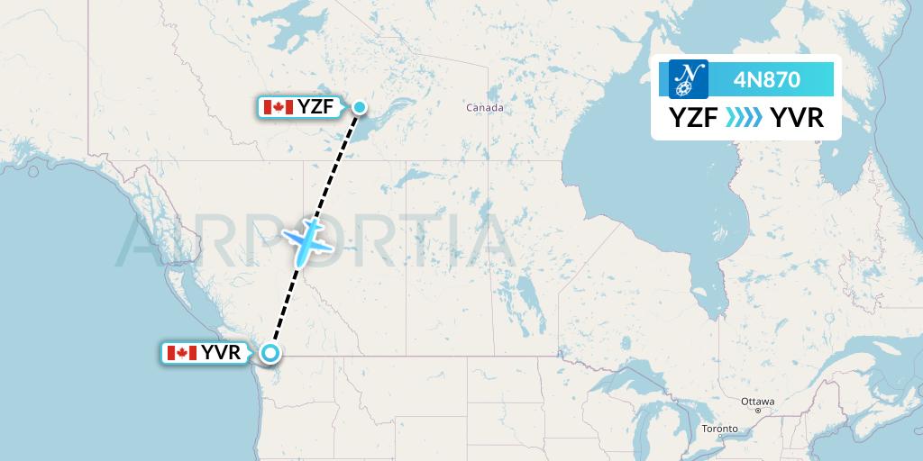 4N870 Air North Flight Map: Yellowknife to Vancouver