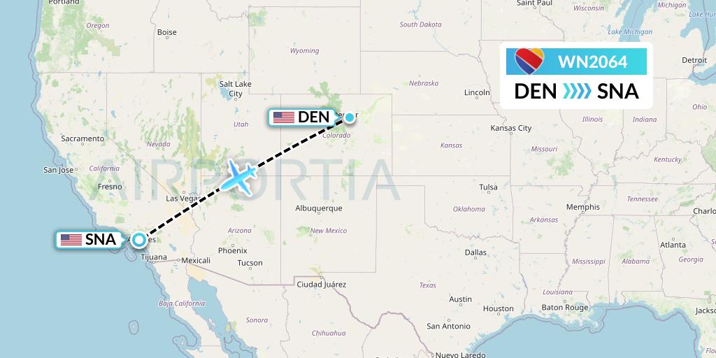 WN2064 Southwest Airlines Flight Map: Denver to Orange County