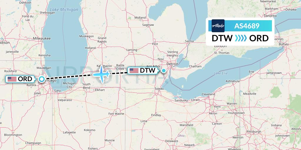 AS4689 Alaska Airlines Flight Map: Detroit to Chicago