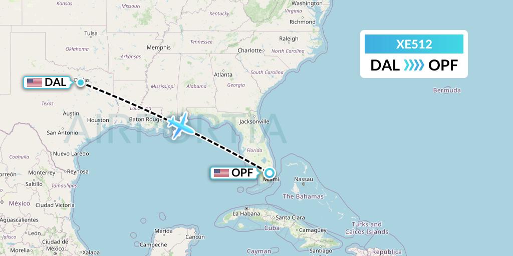XE512 Jsx Flight Map: Dallas to Miami