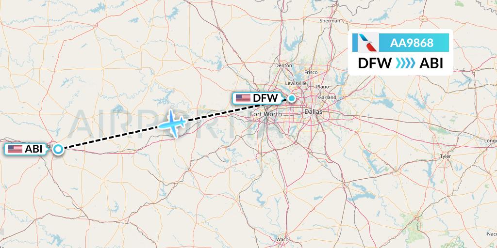 AA9868 American Airlines Flight Map: Dallas to Abilene