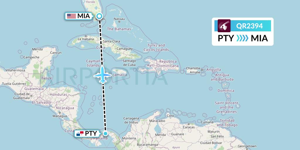 QR2394 Qatar Airways Flight Map: Panama City to Miami