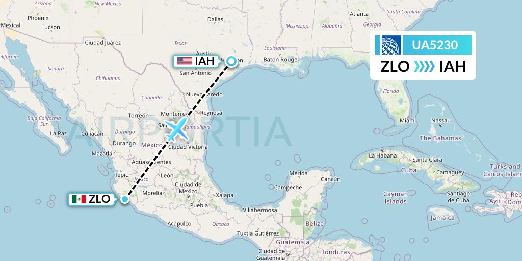 UA5230 United Airlines Flight Map: Manzanillo to Houston