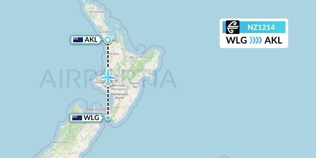 NZ1214 Air New Zealand Flight Map: Wellington to Auckland