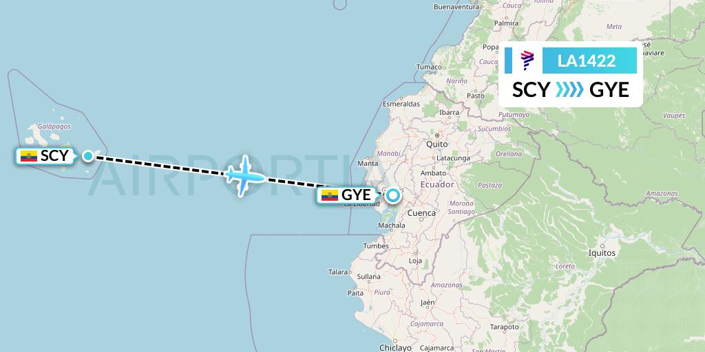LA1422 LAN Airlines Flight Map: San Cristobal to Guayaquil