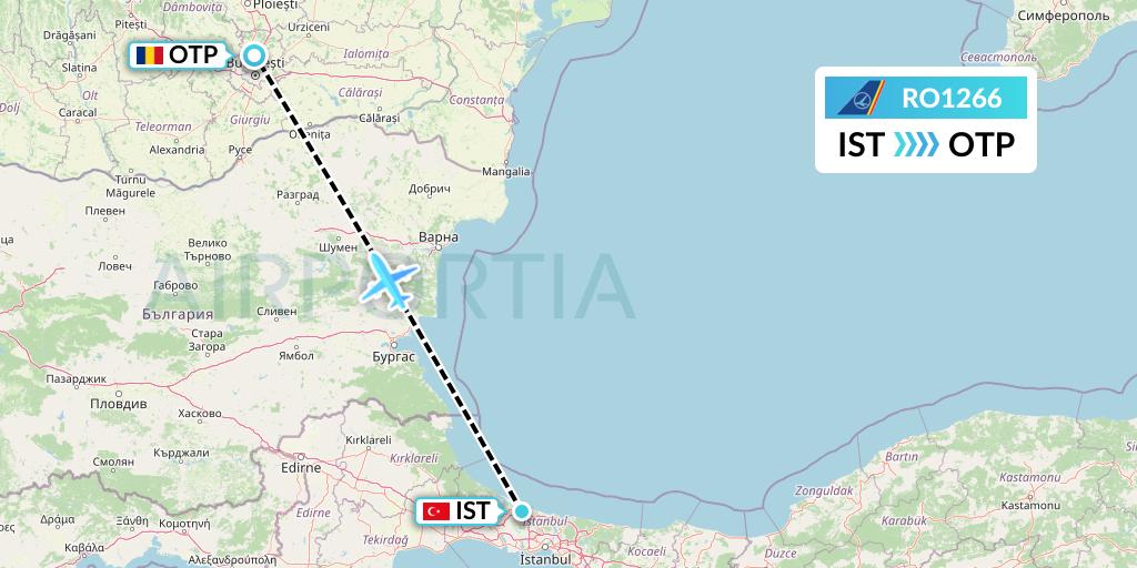 RO1266 Tarom Flight Map: Istanbul to Bucharest