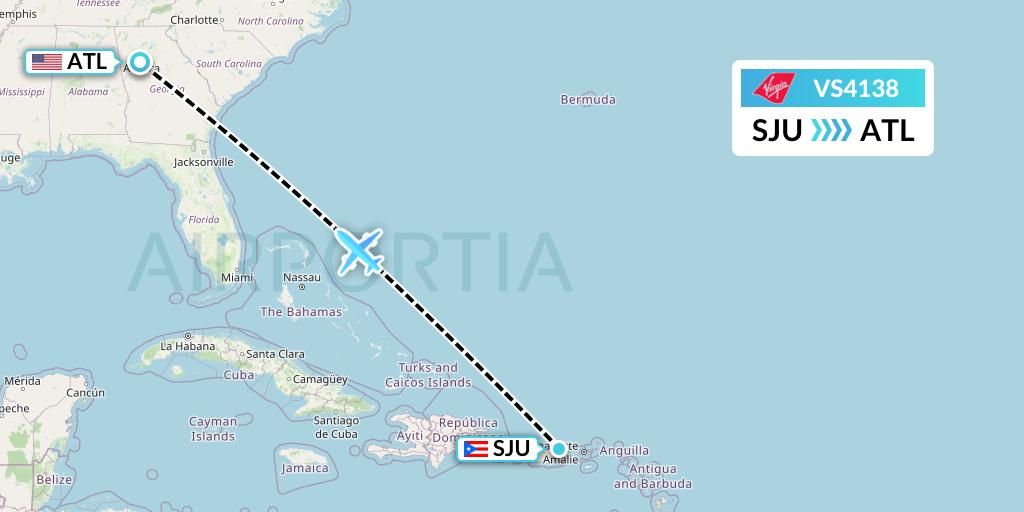 VS4138 Virgin Atlantic Airways Flight Map: San Juan to Atlanta