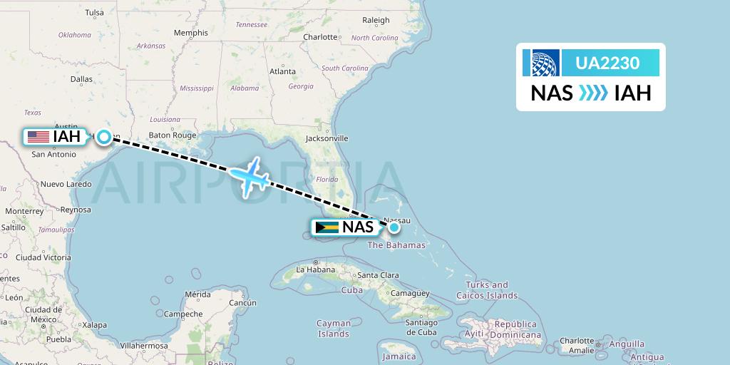 UA2230 United Airlines Flight Map: Nassau to Houston