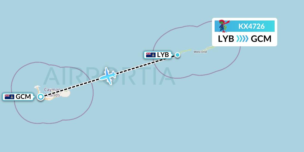KX4726 Cayman Airways Flight Map: Little Cayman to George Town